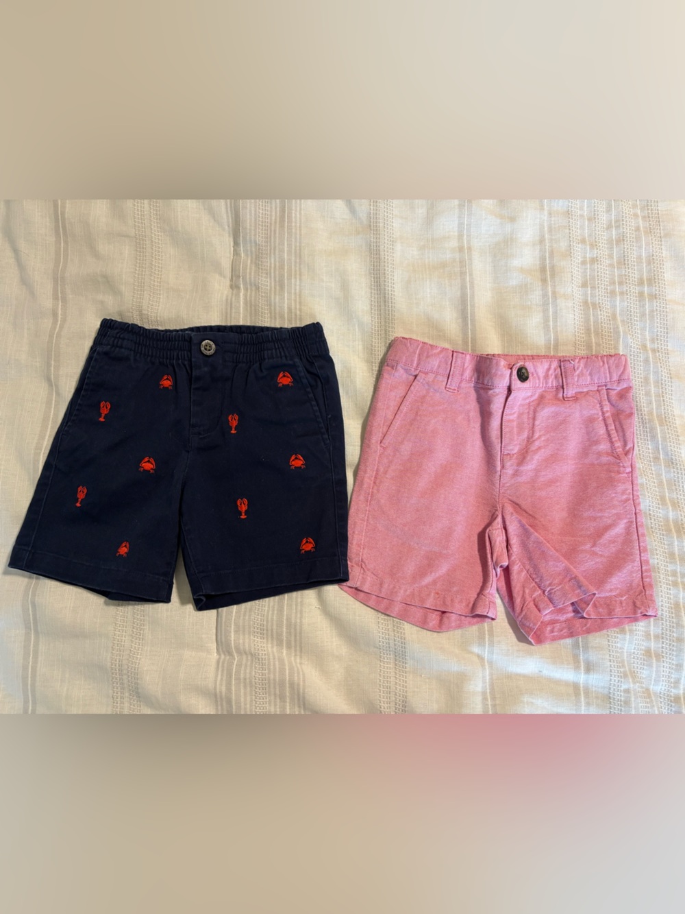 Janie and Jack Navy Lobster Embroidered & Pink Chino-Style Shorts